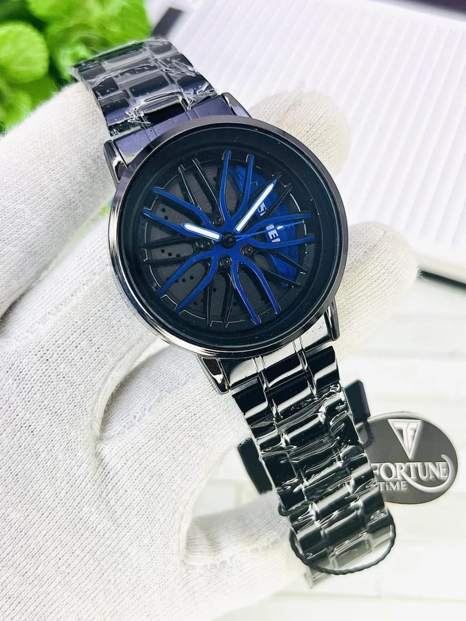 Black Rotatable Rim Watch for Men
